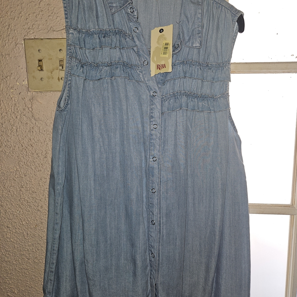 Reba Light Blue Denim Button-Front Dress